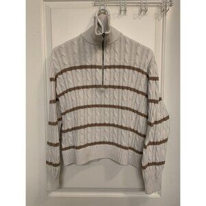 Hollister Cable Knit Quarter Zip Sweater Women’s XS Oversized Striped